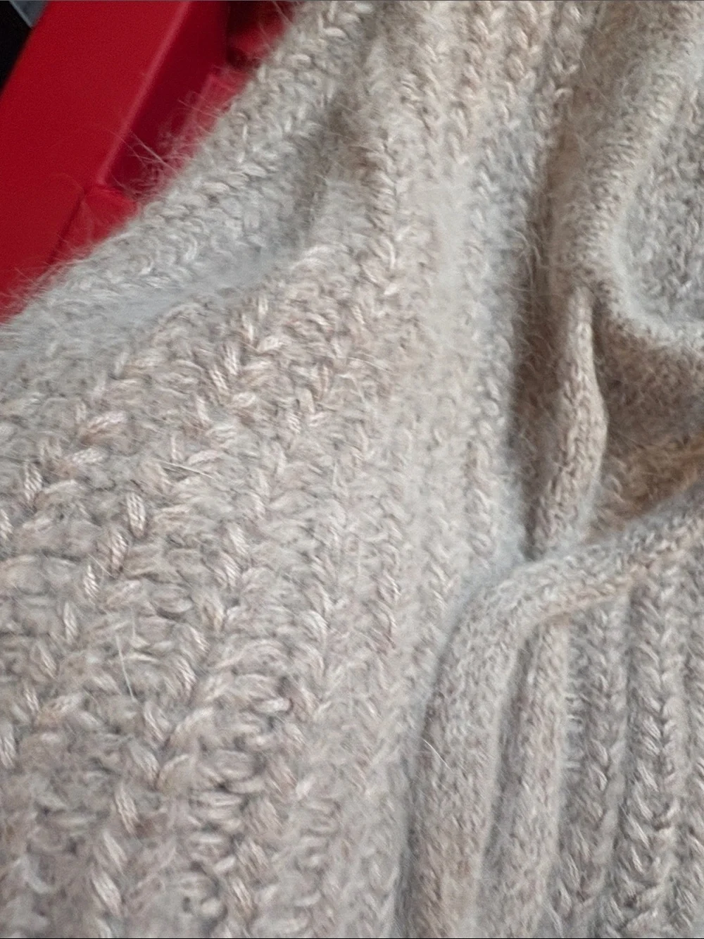 Women's Fuzzy Knit Balaclava Hood in Light Beige